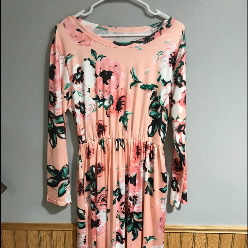 Pink floral maxi dress